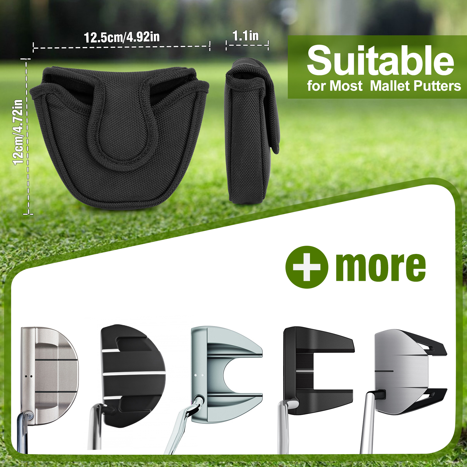 A graphic pairs the black cover with silhouettes of several putter heads and a visible caption about putters.