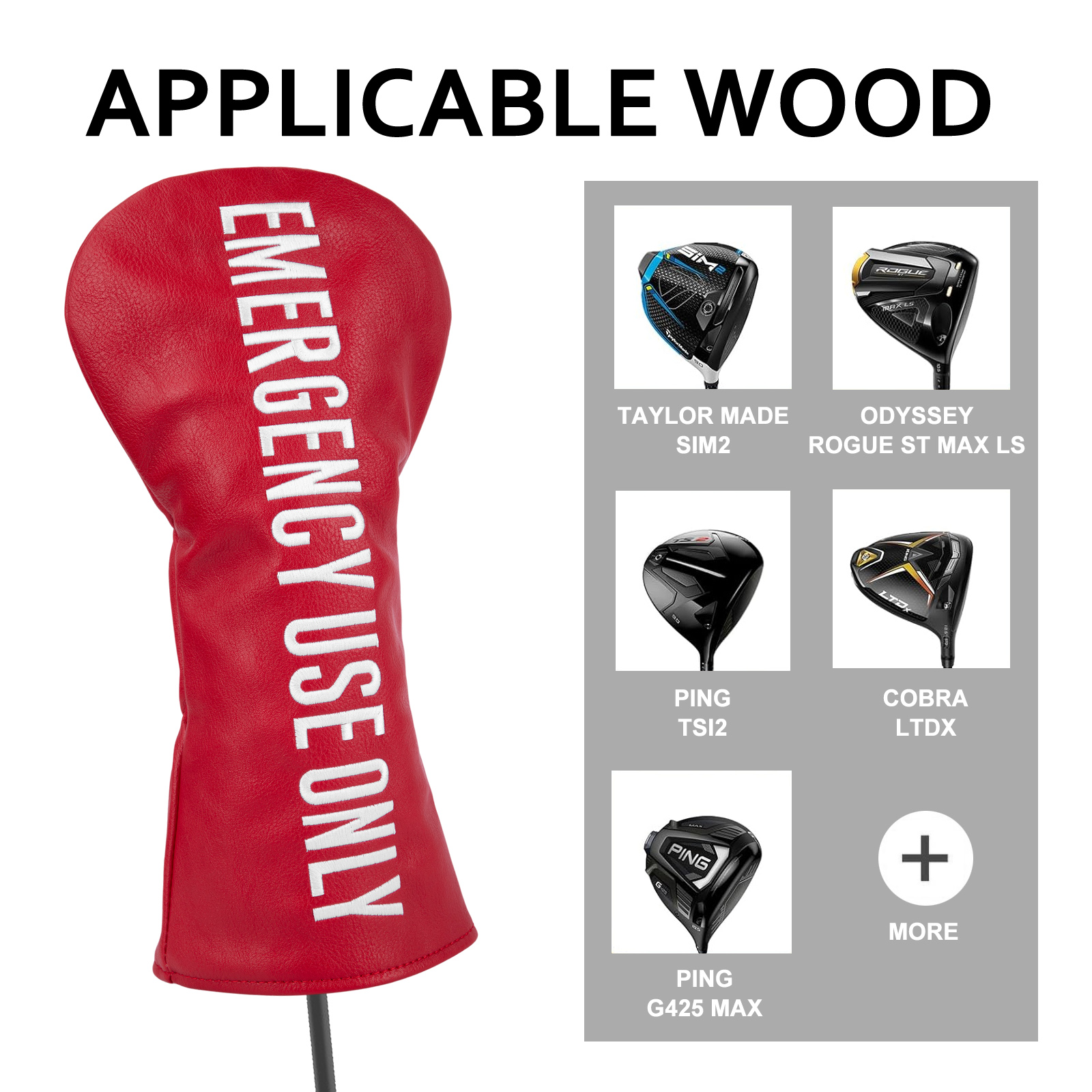 A product graphic shows the red cover beside small club illustrations beneath the visible heading “APPLICABLE WOOD.”