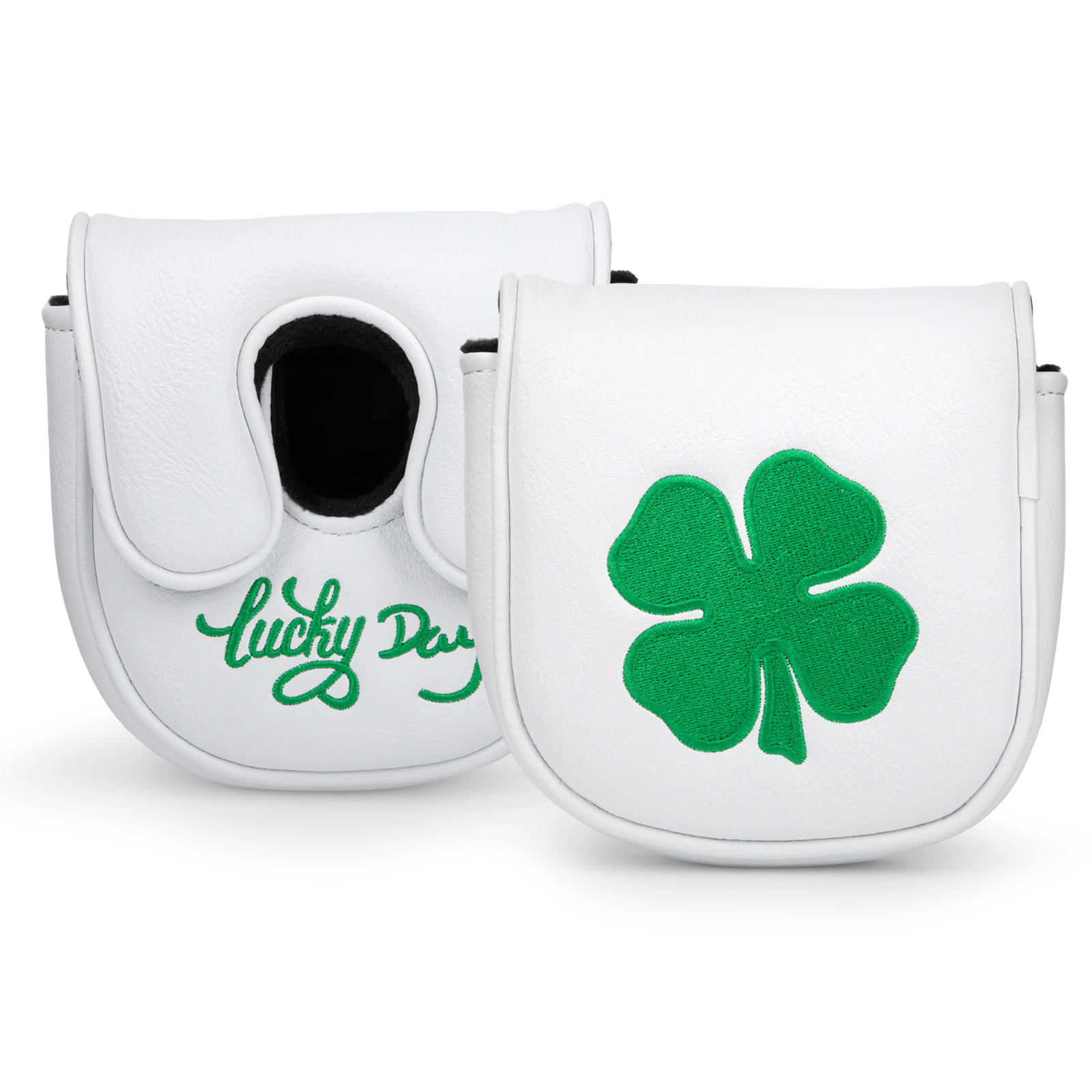 Two white square covers show a green shamrock and green “Lucky Day” lettering from front and back.