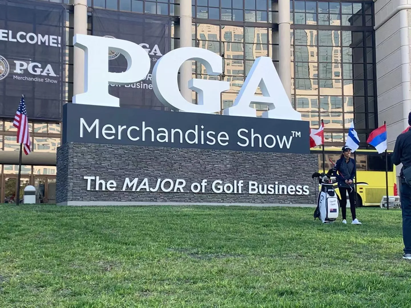 Exterior sign reading “PGA Merchandise Show — The Major of Golf Business”