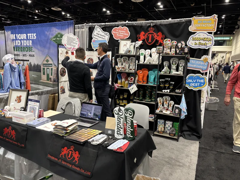 Indoor booth with golf products on display