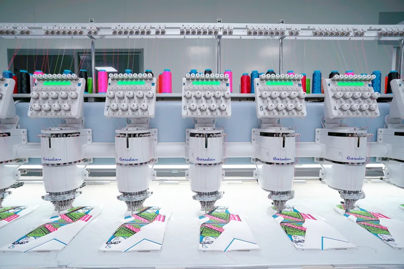 Row of embroidery machines