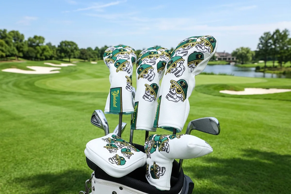 Blended golf headcover set on a golf course